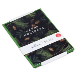 Hallmark Pine Boughs On Black Packaged Christmas Cards, Set Of 5