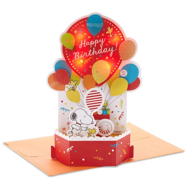 Hallmark Peanuts® Snoopy Balloons Musical 3D Pop-Up Birthday Card With Light 1 Hallmark Peanuts® Snoopy Balloons Musical 3D Pop-Up Birthday Card With Light