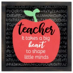Big Heart Teacher Apple Box Sign 6" X 6"