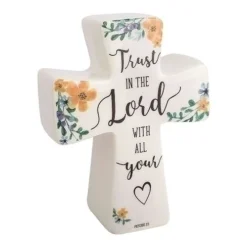 Trust In The Lord With All Your Heart Standing Porcelain Cross