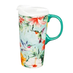 Hummingbird Friends Ceramic Perfect Travel Cup, 17oz., With Gift Box