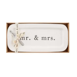 Mud Pie Mr. & Mrs. Hostess Set Ceramic Tray With Spreader