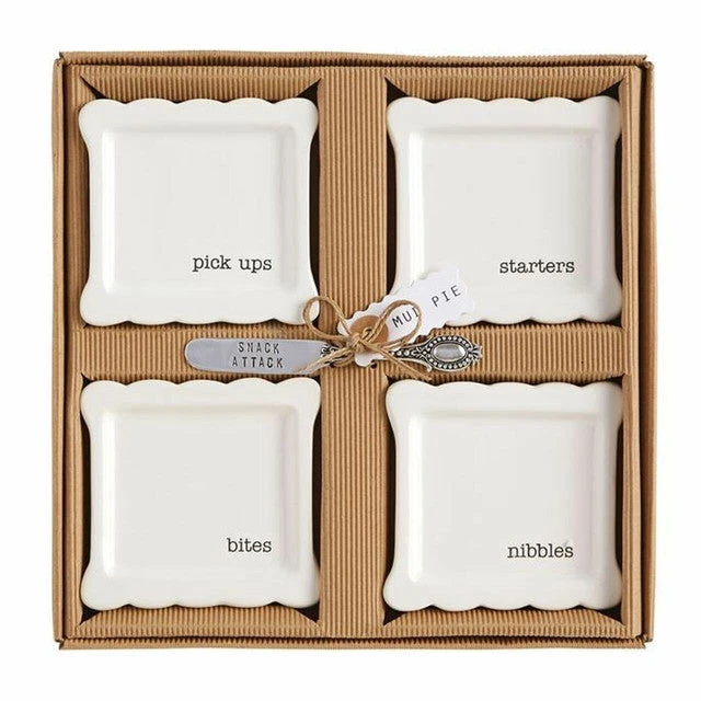 Set Of 4 Tidbit Trays Appetizer Plates Pick Ups, Starters, Bites, Nibbles And Snack Attack Spreader - 1 Set Of 4 Tidbit Trays Appetizer Plates Pick Ups, Starters, Bites, Nibbles And Snack Attack Spreader -