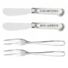 Set Of 4 5" Cheese Spreaders & Forks "Scrumptious, Bon Appetit"