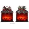15" Christmas Time Flameless Fireplace Lantern With Pinecone, Red Berries, And Plaid Bow