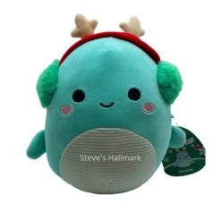 Christmas Squishmallow Nessie The Teal Sea Dino With Earmuffs 8" Stuffed Plush By Kelly Toy