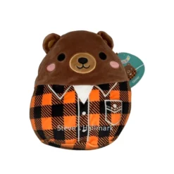 Squishmallow Fall Harvest Omar The Brown Bear With Plaid Jacket 7.5" Stuffed Plush By Kelly Toy