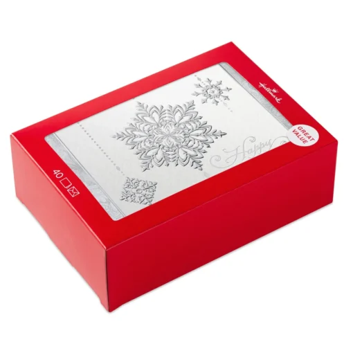 Hallmark Silver Snowflakes Boxed Holiday Cards, Pack Of 40 -General Home Store Silver Snowflakes Bulk Boxed Christmas Cards 1XPX1056 01
